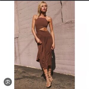 Free People Cocoa Brown Midi Dress with Cut Out